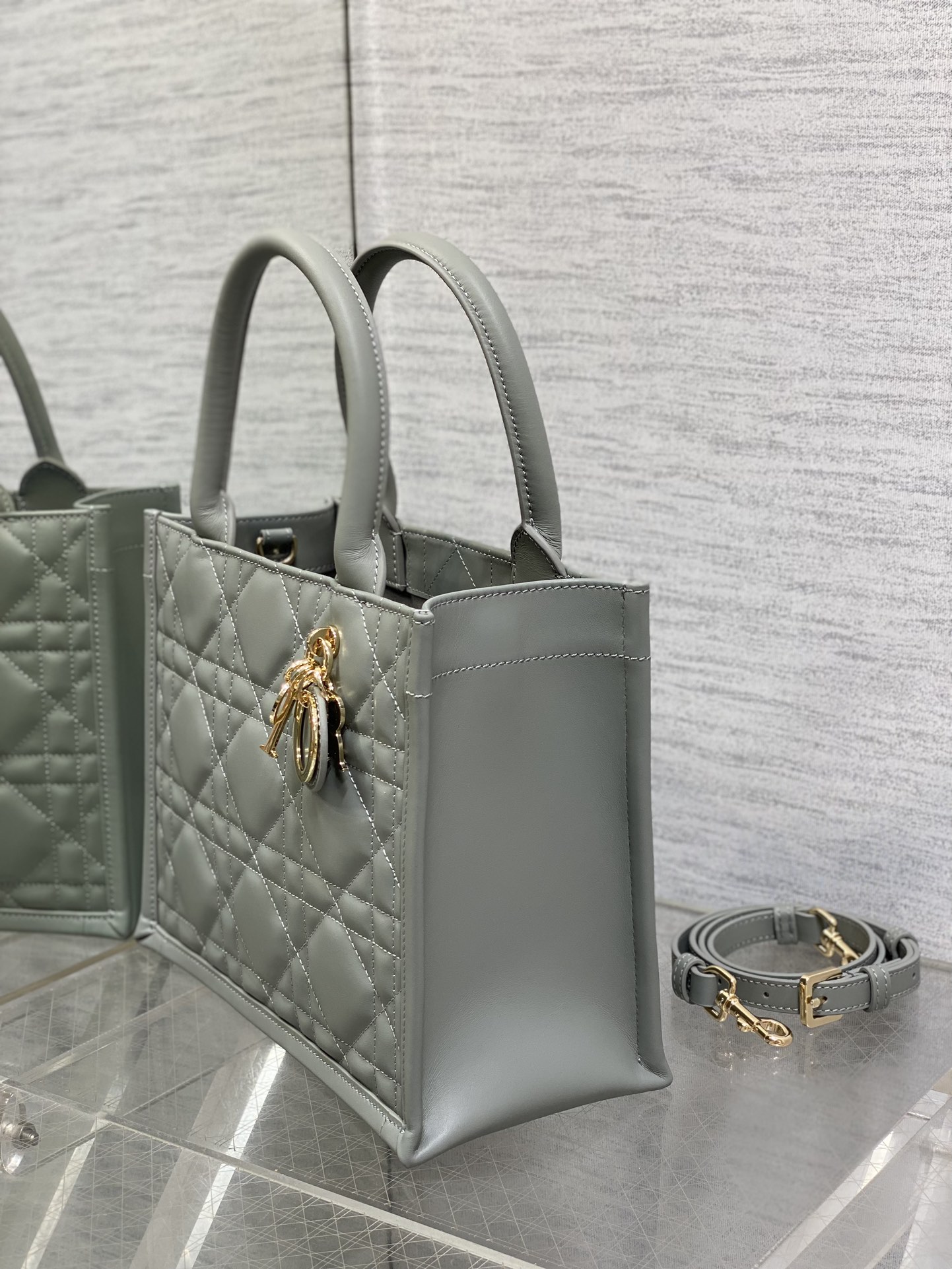 Small Dior Book Tote Bag Stone Gray Macrocannage Calfskin 